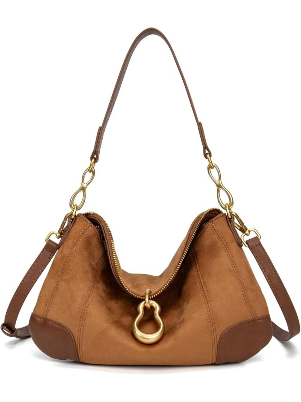 Chic Small Hobo Shoulder Bag for Women, Retro Satchel Purse with Metal Pendant